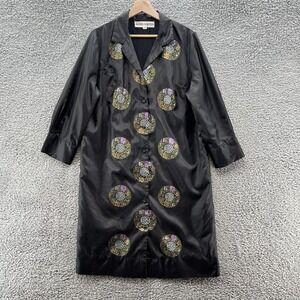 VTG 60s Alfred Shaheen Dress Women XL Black Print Hostess Kimono Duster Topper